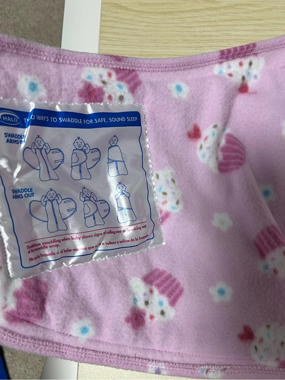 HALO SleepSack Swaddle Newborn 6-12 Lbs Pink Cupcake 3-in-1